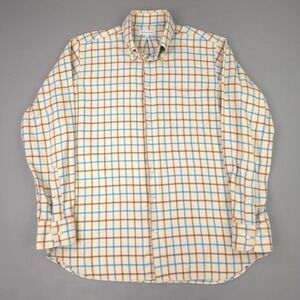 Bullock & Jones Shirt Mens Large Beige Check Flannel Button Down USA Casual